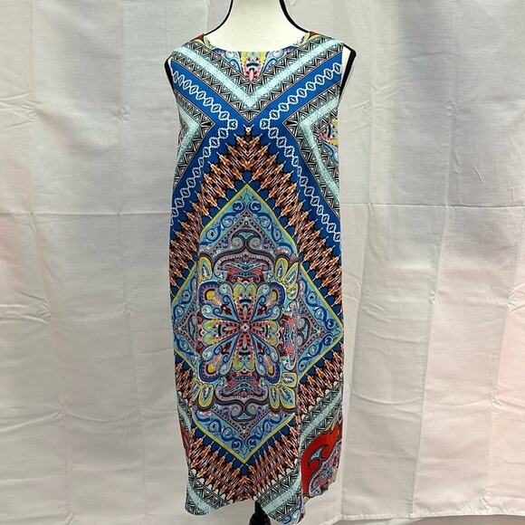 Maggy L Tank Dress Size 18 Vibrant Color Pattern 35" Length 22" Bust - Picture 2 of 8